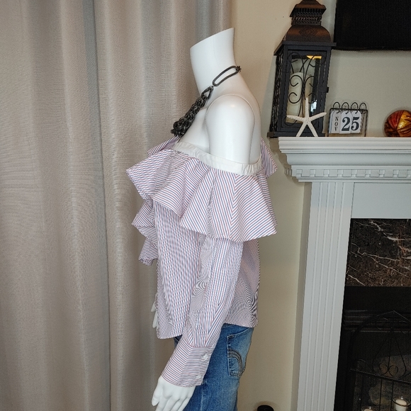 ENGLISH FACTORY STRIPES ASYMMETRICAL SHIRT S - Picture 11 of 14